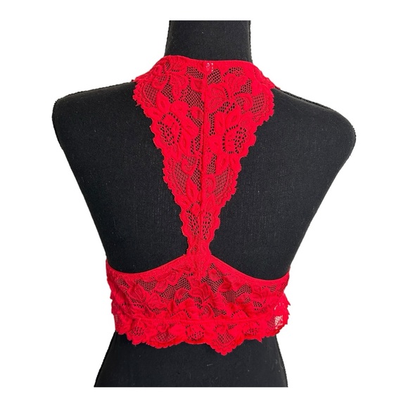 Racerback Halter Lace Bralette - One Size, Red - Picture 4 of 8